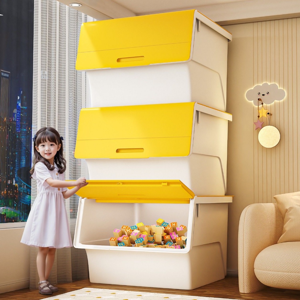 Ubear กล่องพลาสติก  ซ้อนได้ กล่องเก็บของ อเนกประสงค์ มีฝาเปิดหน้า กันฝุ่นและกันน้ำ กล่องจัดเก็บเสื้อ