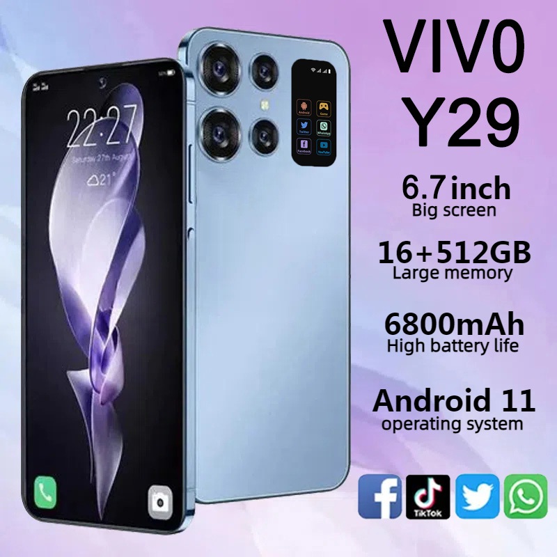สมาร์ทโฟน VIV0 Y29 6.7 นิ้ว 12GB+512GB 5G wifi มือถือ 5G Android WIFI โทรศัพท์เล่นเกม โทรศัพท์ราคาถู