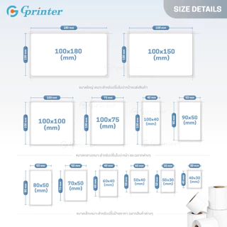Gprinter สติ๊กเกอร์ความร้อน 100x75 10 ม้วน กระดาษปริ้นบาร์โค้ด สติ๊กเกอร์บาร์โค้ด ใบปะหน้า