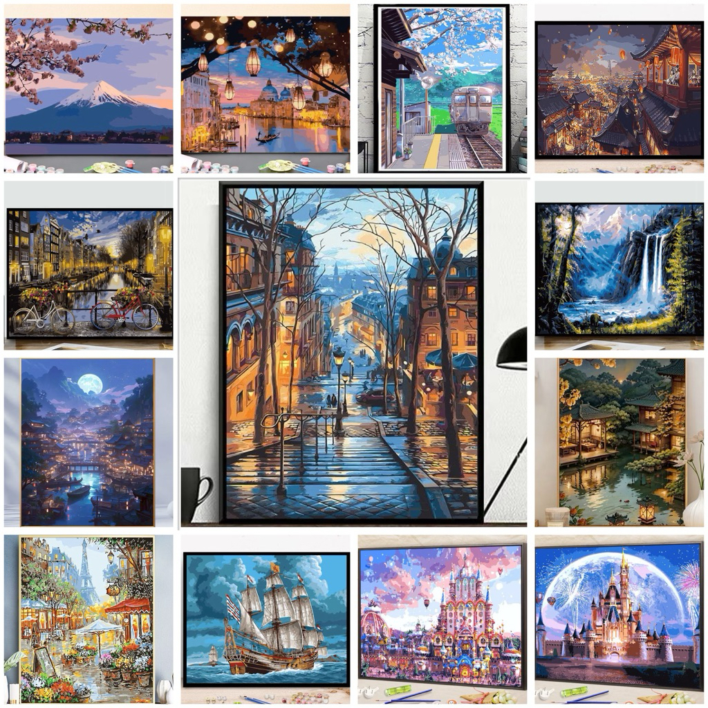 ระบายสีตามตัวเลข 40×50 พร้อมเฟรมไม้ (50 ลาย) | ของขวัญยอดฮิต งานศิลปะทำง่าย มือใหม่ก็ทำได้