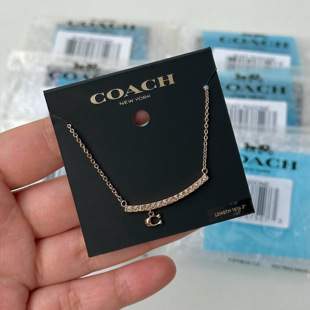 สร้อยคอ C✩achผู้หญิงของเเท้100% Necklace Signature Pave Bar Necklace สี rose gold ความยาว 16-18“ No.
