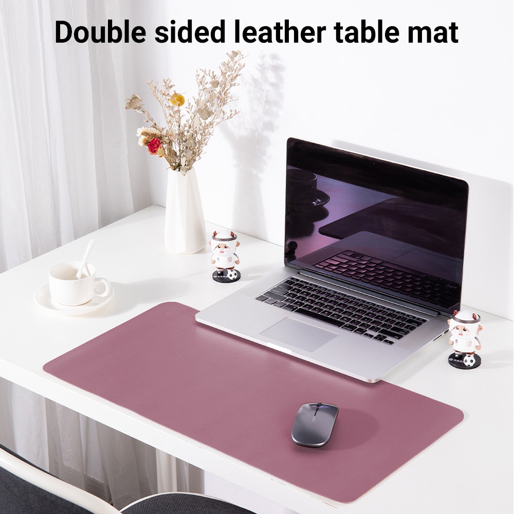 Double-Sided PU Leather Desk Mat Waterproof Mouse Pad w/ Non-Slip Base, Anti-Curl Edges, 2 Textures, Easy Clean Surface