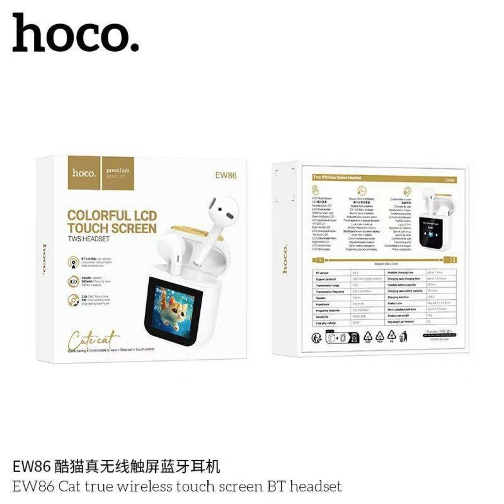 Hoco EW86 /EW89 หูฟังไร้สายบลูทูธ 5.4 จอสัมผัส LED EW86 ก้านยาว EW89 ก่อนสั้น ความจุ 300mAh รองรับกา