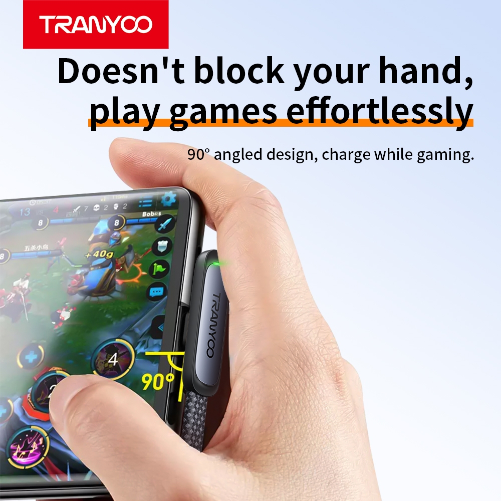 TRANYOO CC3 สายชาร์จเกม 90° สำหรับเล่นเกม 30W Ligh&ning 65W Type-C ยาว 1.2 เมตร - 2