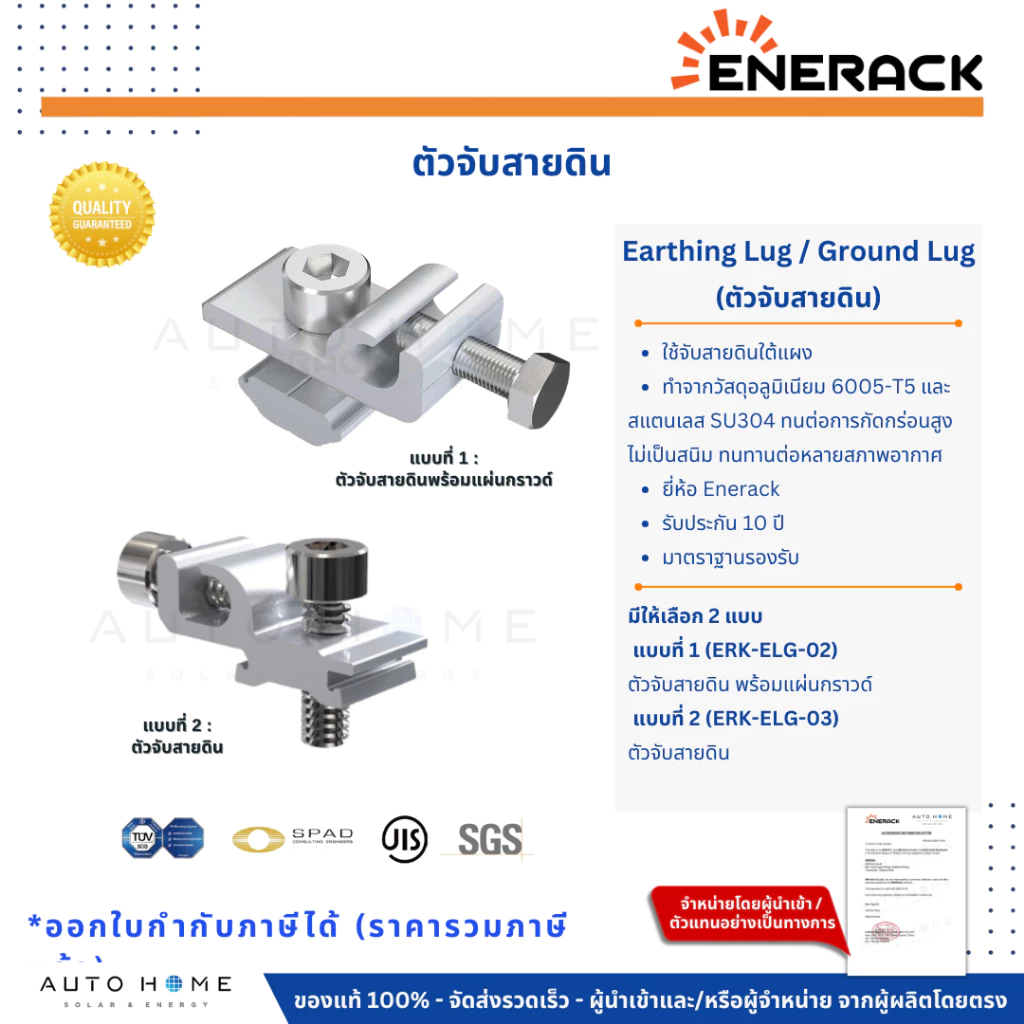 ตัวจับสายดิน ตัวจับกราวด์ (Earthing Lug Kit / Ground Lug) งานโซล่าเซลล์ Solarcell