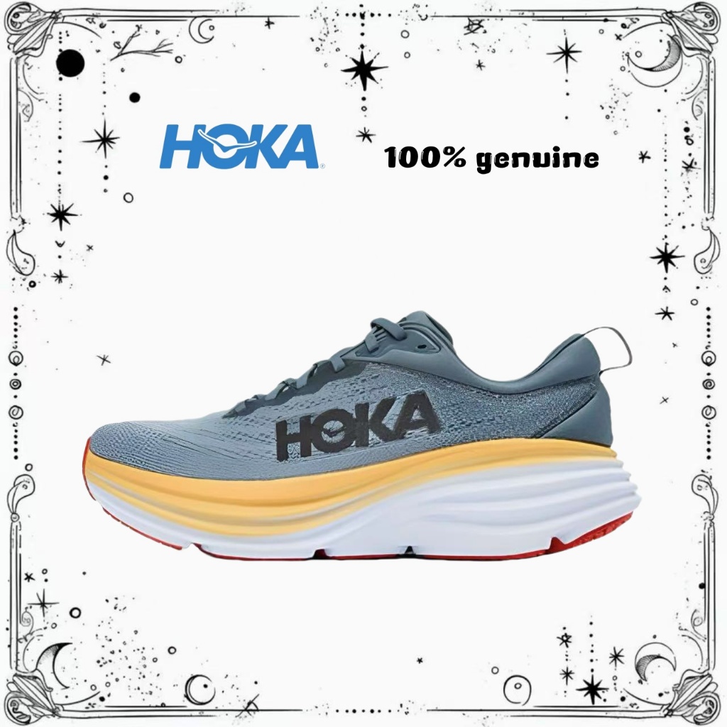 💕(ของแท้ 100 % ) HOKA ONE ONE E Bondi 8 1123202-GBMS สีขาว/เหลือง/เทา/ฟ้า