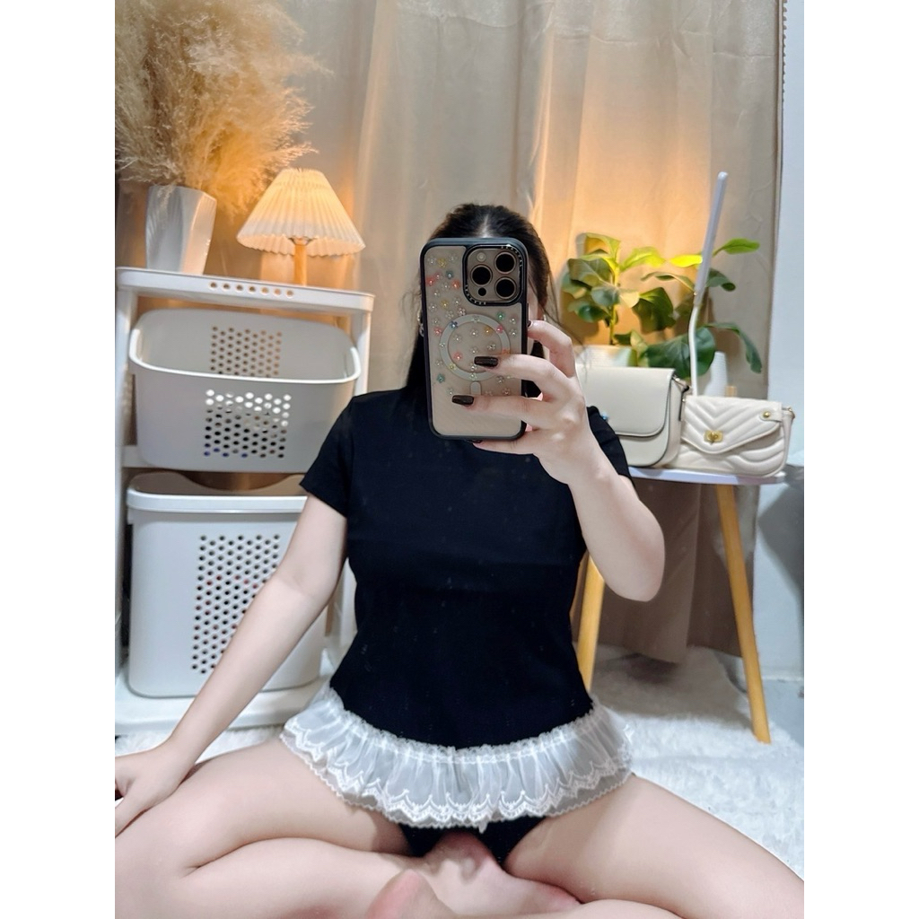 166 เสื้อยืดสาวอวบอ้วน แต่งระบายลูกไม้น่ารัก :อก34-50