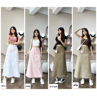 Cargo Skirt กระโปรงยาวเอวสูงกระเป๋าคาร์โก้ ความยาว 35 นิ้วเนื้อผ้ายีนส์ยืดคอตตอน