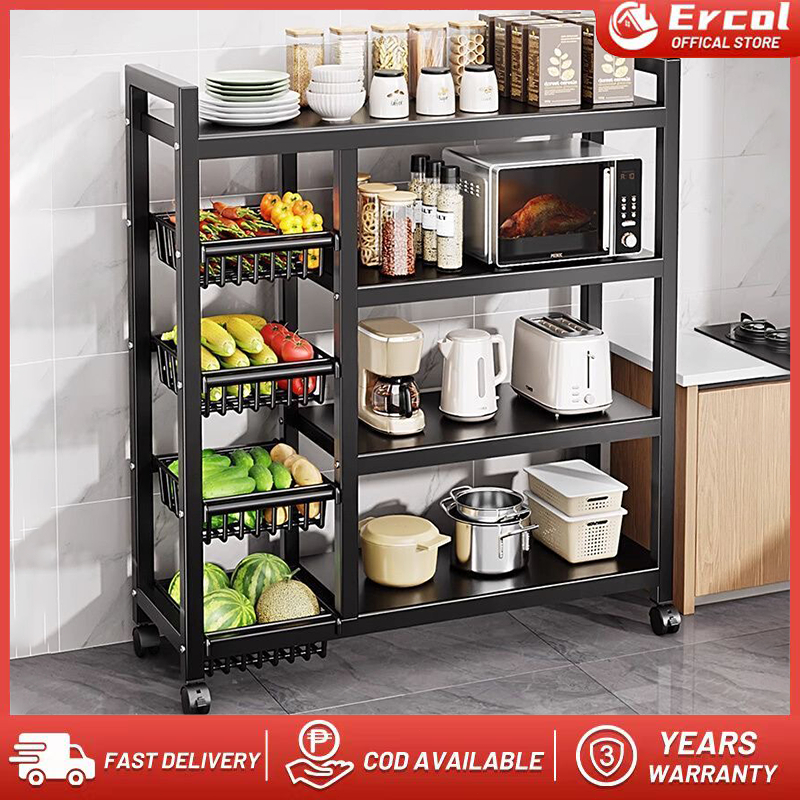 ห้องครัวตะกร้าผักชั้นวางของชั้นวางหลายชั้นพร้อมล้อเลื่อนที่เก็บผักและผลไม้ชั้นวางของมัลติฟังก์ชั่นที่เก็บผักเตาอบไมโครเว