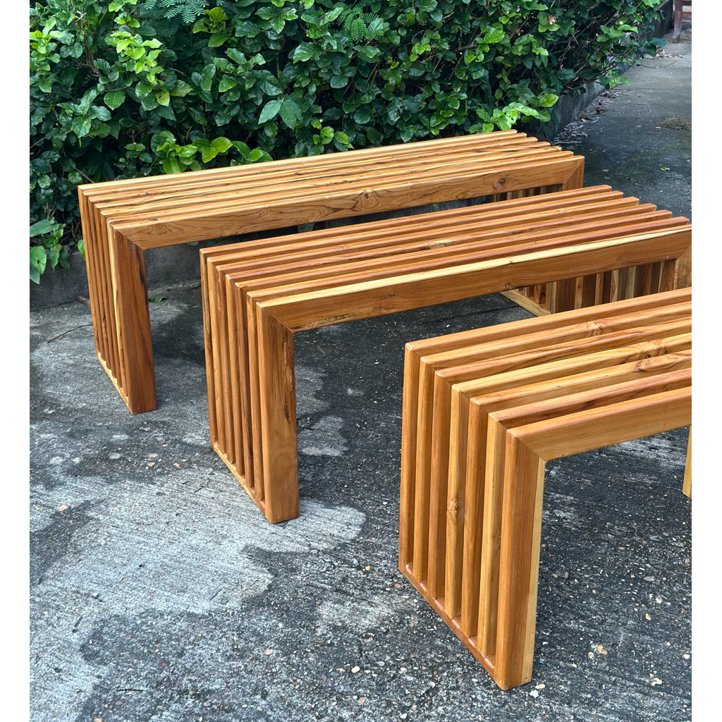 ม้านั่ง เก้าอี้นั่งซี่ แบบโมเดิร์น ไม้สักแท้ ขนาด 35 x 120 ซม. Teakwood modern bench ราคา ถูกที่สุด ดีลบีเคเค แกลเลอรีภาพที่ 7