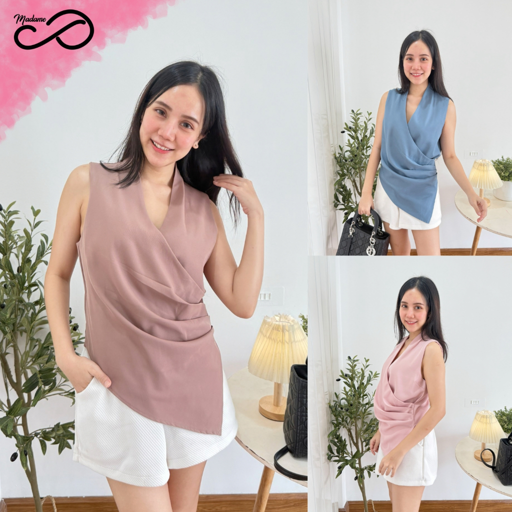 Madame proud เสื้อแขนกุดจีบข้าง เก๋ๆ อก 38 นิ้ว ไม่มีตกยุค ใส่ได้ทุกโอกาส งานป้าย Proud by up