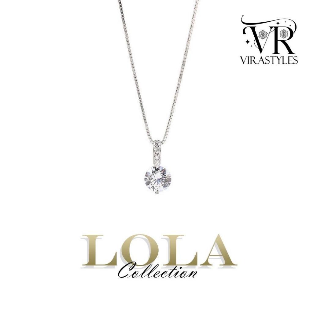 VRS.สร้อยคอเงิน92.5ชุบทองคำขาว ความยาว16-18นิ้ว  พร้อมจี้เม็ดเดี่ยวมินิมอลCollection Lola Necklace
