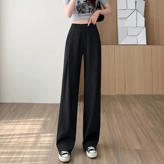 S-6XL กางเกงขายาวผู้หญิง เอวสูง ขากว้าง สูท สไตล์เกาหลี ผ้ายืด ไม่ยับง่าย | ส่งไวจากไทย
