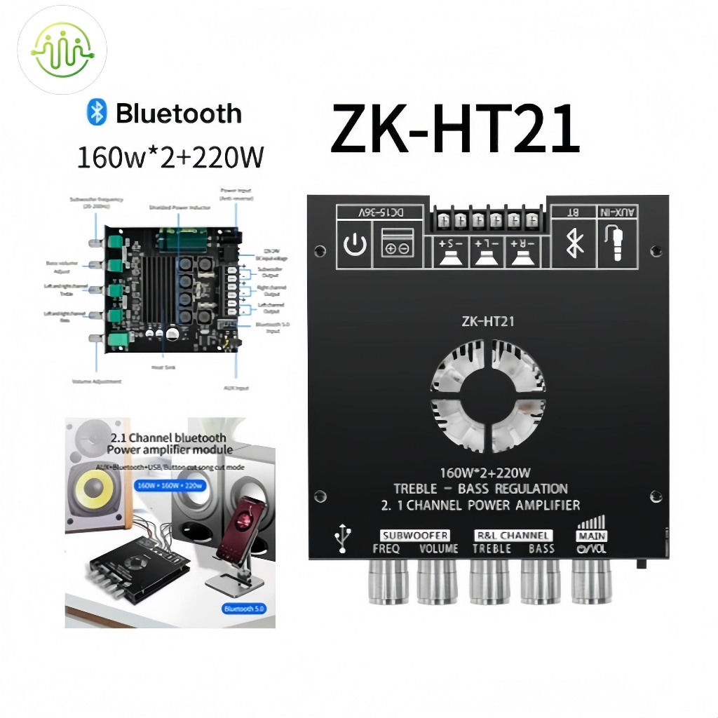 ZK-HT21 เครื่องขยายเสียง 2.1 ช่อง TDA7498E บลูทูธซับวูฟเฟอร์ดิจิตอลสูง 160W * 2 + 220W พัดลมระบายควา
