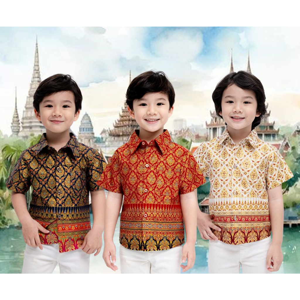 เสื้อผู้ชาย เชิ๊ตแขนสั้นลายไทย Thai Shirt Man เสื้อไทย เชิ๊ตลายไทย ไทยประยุกต์ เสื้อไทยเด็ก