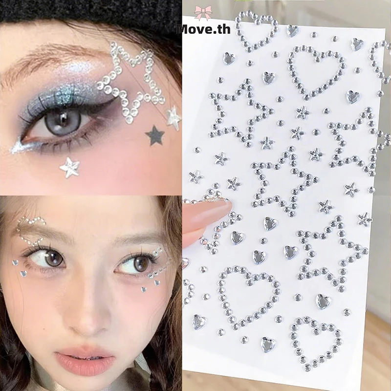 ในไทย-พร้อมส่ง✨ตกแต่งใบหน้าDIY 3Dสติกเกอร์รูปหัวใจดวงจันทร์เพชร สติกเกอร์เพชรแต่งหน้าสำหรับเด็ก เครื่องประดับแฟชั่น-Move