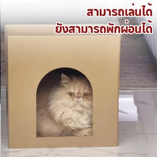 บ้านแมวกระดาษแข็ง แผ่นขูดเล็บแมว、สามารถถอดได้ บ้านแมวกระดาษแข็ง、เพิ่มความหนา เตียงแมว、บ้านแมว 2 ชั้นกล่องลับเล็บชีส