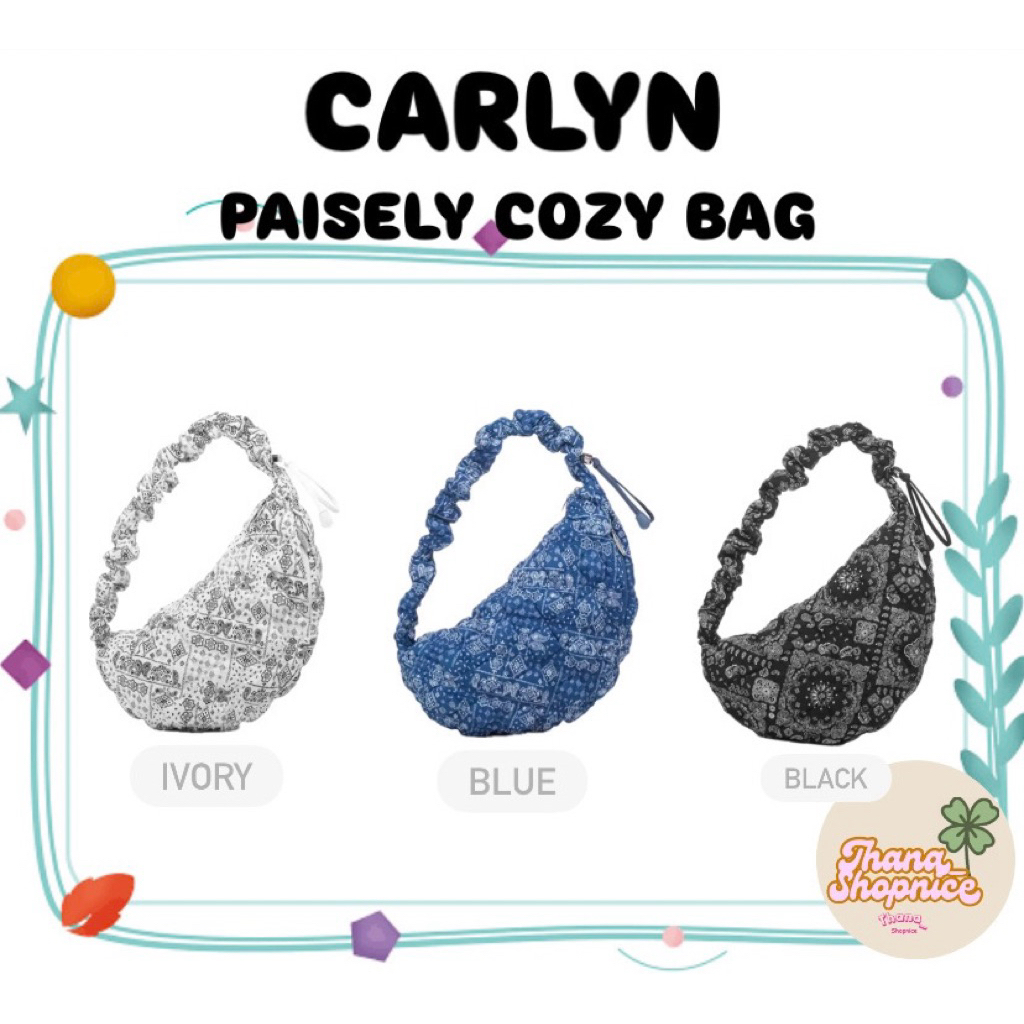 Carlyn Bag รุ่น Paisely Cozy M/L สี Ivory/Blue/Black (พร้อมส่ง)
