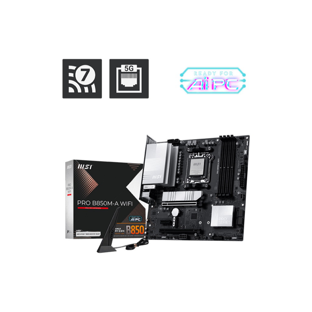 MAINBOARD (เมนบอร์ด) MSI PRO B850M-A WIFI Ryzen 9000 DDR5 Wi-Fi 7 mATX