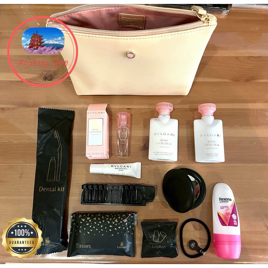 🔥NEW!👱🏻‍♀️ Amenity kit of Emirates Airways(Travel Set >Business< For Woman)กระเป๋าสีครีมชมพูอ่อน_สำห