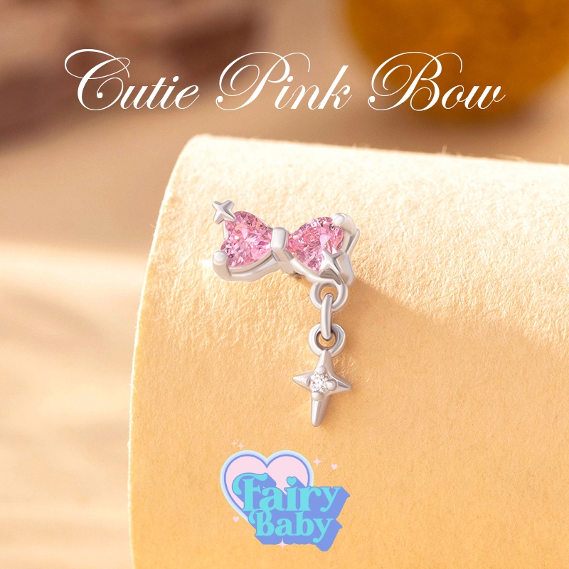 Fairybaby จิว Cutie Pink Bow (1 ชิ้น) แป้นแบน จิวหู โบว์ ชมพู น่ารัก หนา 0.8 ยาว 6 mm (J3-037)