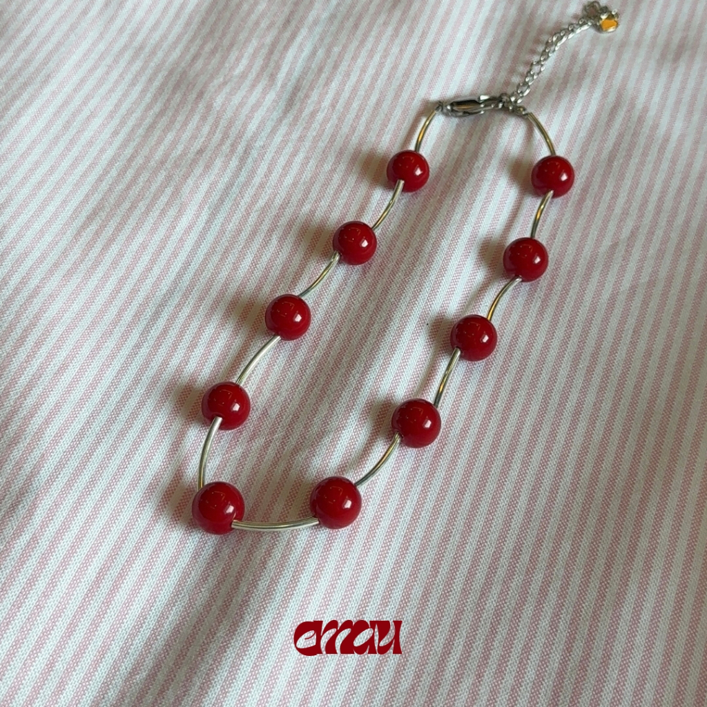 EMAU- Cherry Gummy the Elegant Red Necklace สร้อยหินสีแดงทึบสลับ ราคา ถูกที่สุด ดีลบีเคเค แกลเลอรีภาพที่ 6