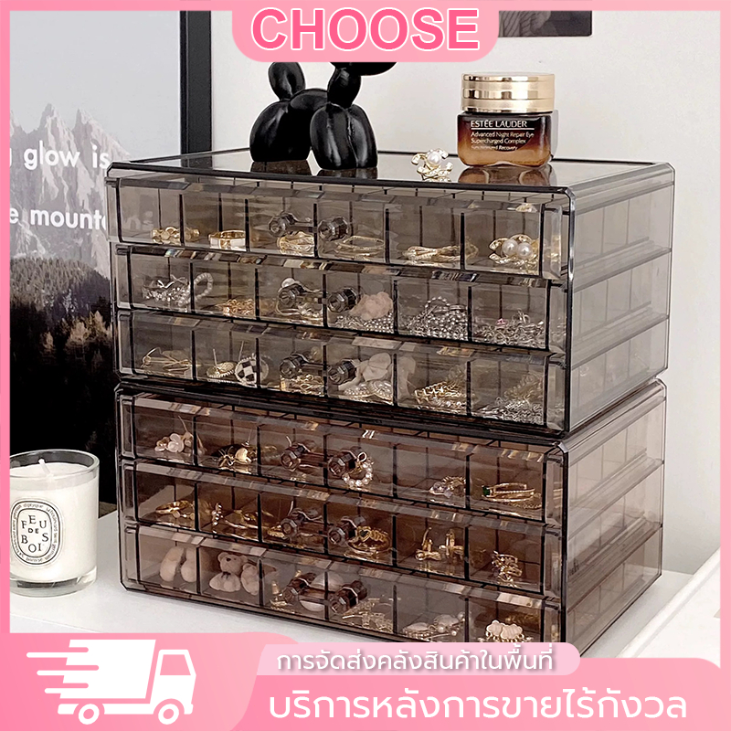 กล่องเก็บเครื่องประดับอะคริลิค 72 ช่อง 3 ชั้นกล่องแหวนสีเทา / ขาว / ชมพูลิ้นชักกันฝุ่น