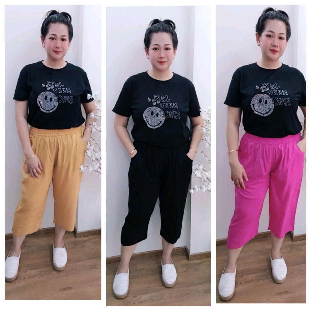 กางเกงผ้าสะปันสาวอวบ กางเกง 5 ส่วนผู้หญิงใส่สบาย เอวยางยืด ไซส์ใหญ่ เสื้อผ้าสำหรับผู้หญิงอ้วน ผ้ายืด ตามตัว