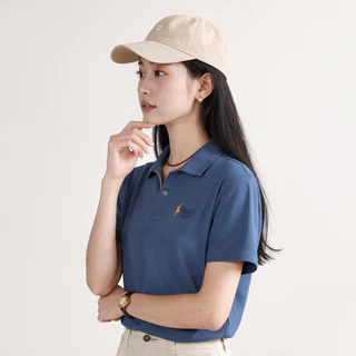 Plus size~Polo shirt Women's blue short sleeve เสื้อแขนสั้นลายปักแนวเทรนด์ เสื้อโปโลสไตล์สบาย ๆ ใส่ได้หลายโอกาส HOT