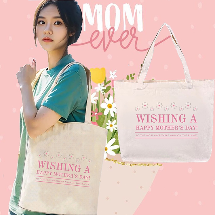 ความจุขนาดใหญ่ ！Happy Mother's Day Mother's Day canvas bag  ง่ายต่อการพกพา  กระเป๋าสะพาย Canvas Casu