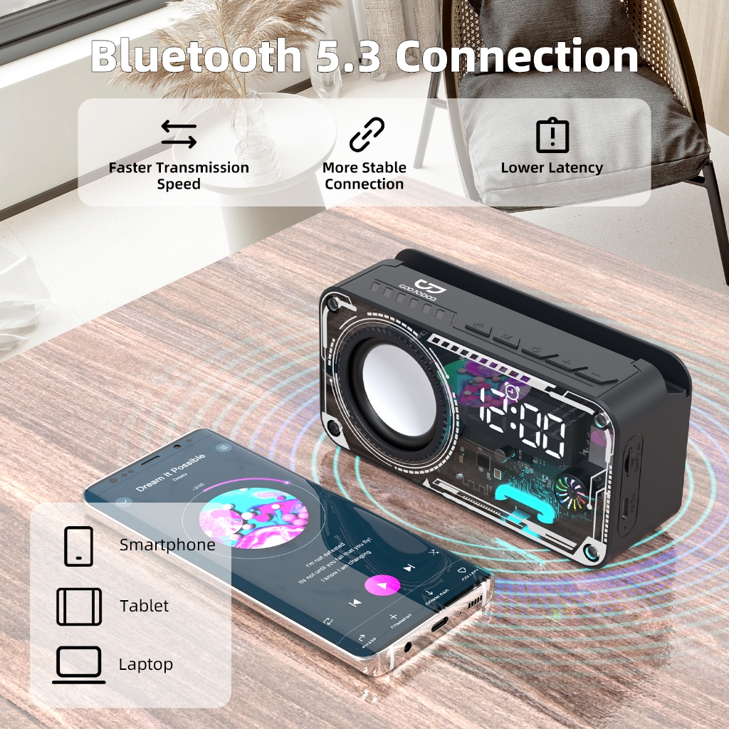 GOOJODOQ Mech ลําโพง Bluetooth 5.3 ลําโพงพกพา LED ลําโพงพกพา Bluetooth Speaker ลำโพงบลูทู นาฬิกา - ภาพย่อย 4