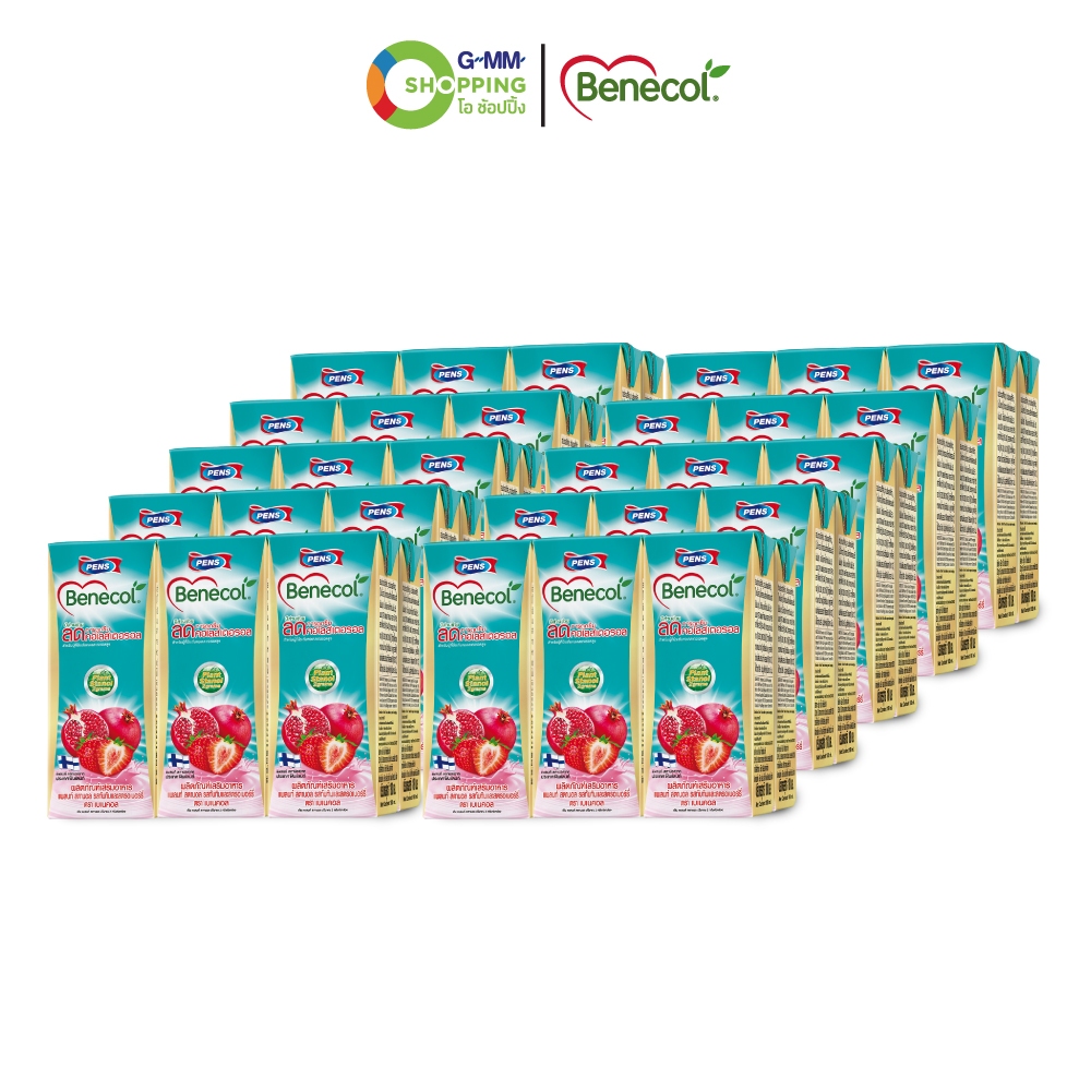 Benecol เบเนคอล ผลิตภัณฑ์เสริมอาหาร แพลนท์ สตานอล รสทับทิมและสตรอเบอร์รี่ 180 มล. (60 กล่อง) #130118