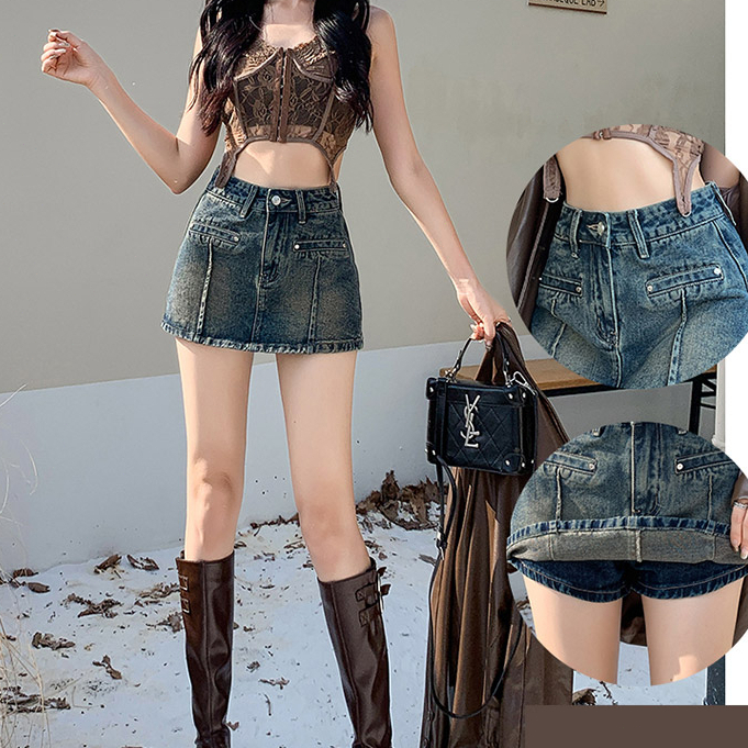 beautified กระโปรงกาง เอวสูง ย้อนยุค ทรงเอ สาวฮอต เข้ารูป มีซับ