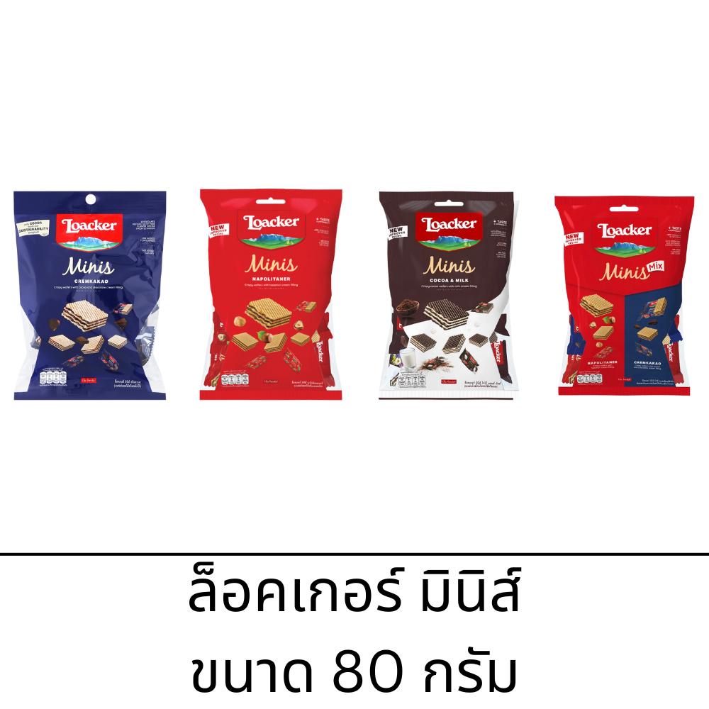 ถุงเล็ก Loacker ล็อคเกอร์ มินิส์ 80กรัม ครีมคาเคา นาโปลิเทนเนอร์ มิลค์ กรอบ อร่อย ดั้งเดิม