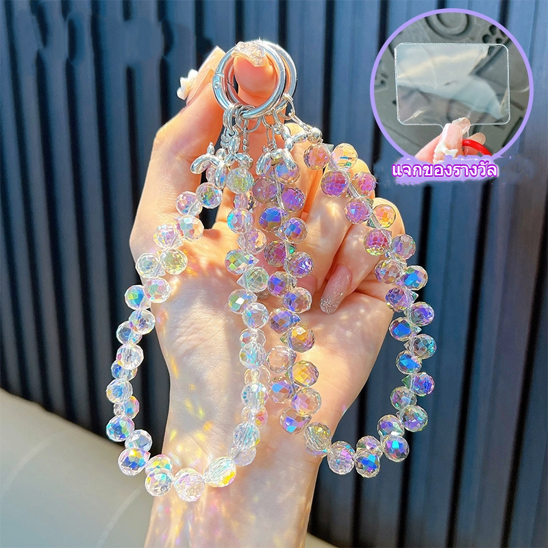 สายคล้องโทรศัพท์มือถือคริสตัลแวววาวแฟชั่น เชือกคล้องโทรศัพท์สั้นหรูหราพร้อมจี้พวงกุญแจลูกปัดสร้างสรรค์