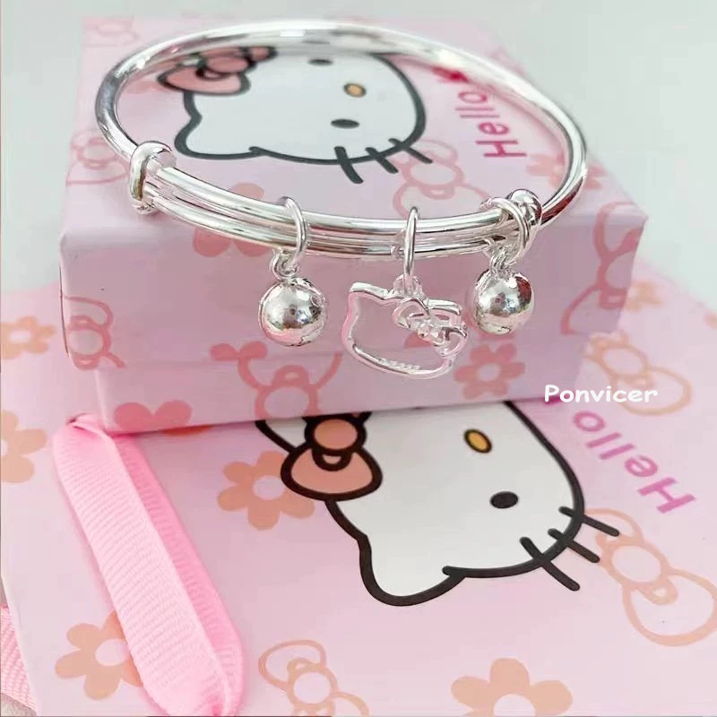 สร้อยข้อมือ Hello Kitty จี้กระดิ่ง สไตล์เกาหลีเครื่องประดับแฟชั่นสําหรับผู้หญิงของ