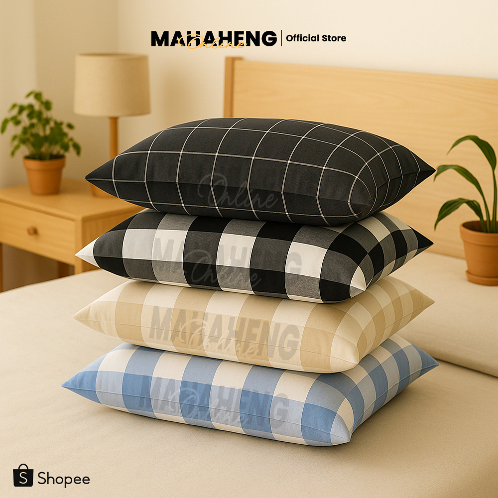 MAHAHENG ปลอกหมอนหนุนขนาดใหญ่ มาตรฐาน ลายตารางและลายสก๊อต ใช้ได้กับหมอนทั่วไปและหมอนโรงแรม นุ่มลื่น ระบายอากาศดี