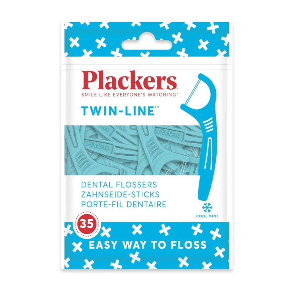 ไหมขัดฟันแบบมีด้ามจับ เส้นคู่ Plackers Flosser Twin Line 35 pcs
