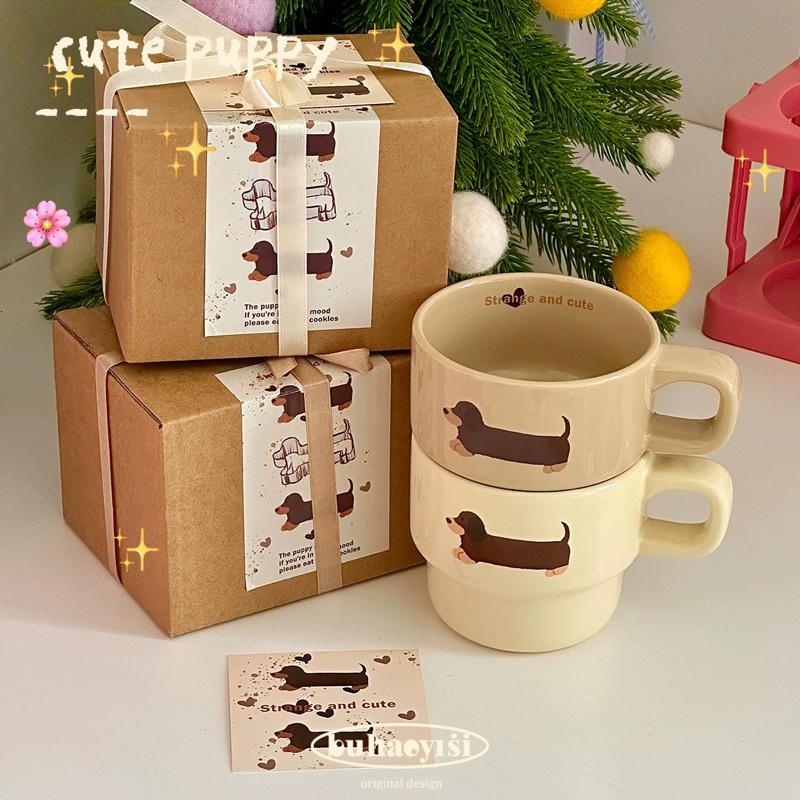พร้อมส่ง🐶 แก้วน้ำ Dachshund หมาดัชชุน หมาไส้กรอก พร้อมกล่องของขวัญ น่ารัก Mug cup แก้วกาแฟ คาเฟ่ ของขวัญ gift 70075
