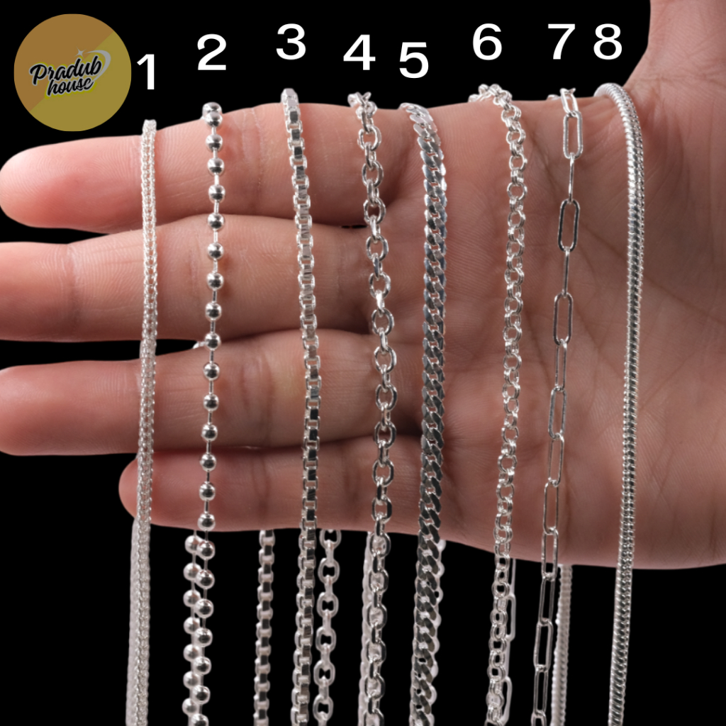 8ลายตะขอหัวจรวด Pradub houseสร้อยคอเงินแท้92.5% ขนาด1บาท 3mm.ยาว18-24นิ้วเงินแท้ทั้งเส้นไม่ชุบไม่ลอก