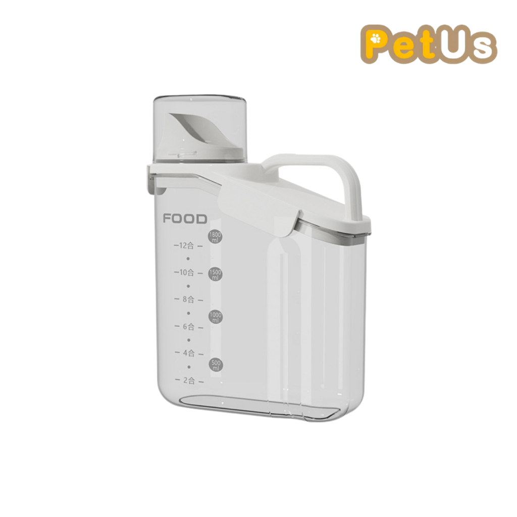 Petus plus กระปุกใส่อาหารสัตว์ ที่ใส่อาหารแมว เก็บอาหารสัตว์ พร้อมฝาถ้วยตวง ความจุ 2000ml 2800ml