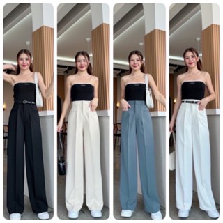 L0011  Beer&Oil กางเกงขายาวเอวสูงผ้าลิลลี่ งานตะขอหน้ากระเป๋…