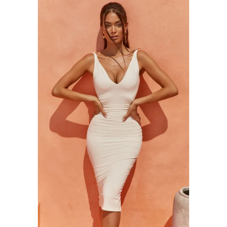 Oh Polly See The Sunrise PLUNGE NECK MIDI DRESS