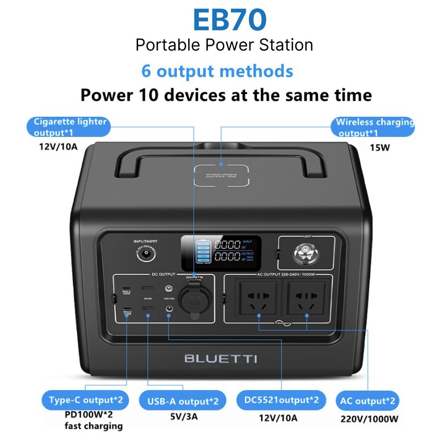 Bluetti EB70 2025 Portable Power Station 1000W / 716Wh เครื่องสำรองไฟฟ้าแบบพกพา (รับประกัน 3ปี)