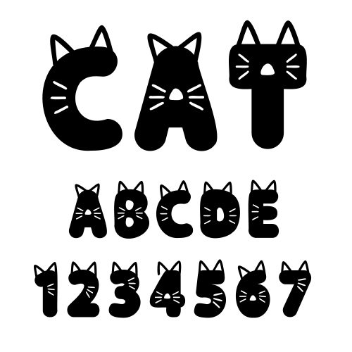 ตัวรีดติดเสื้อ Cat Lover อักษร 0-9 และ อักษร A-Z สีดำ F.68 ฟอนต์เก๋ๆ  รีดติดทุกเนื้อผ้า