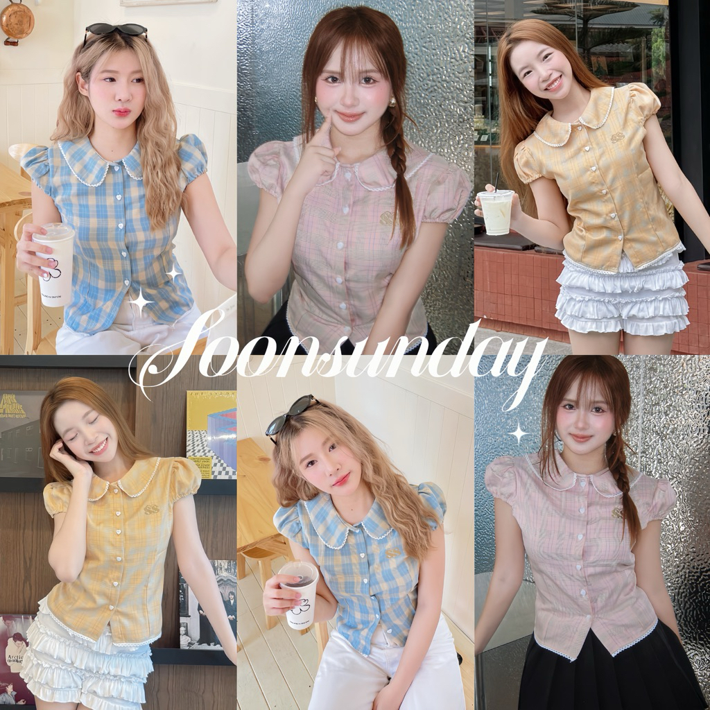 SOONSUNDAY | รุ่น • Alice • 🐰🛒 เสื้อคอบัวขอบลูกไม้ แขนตุ๊กตา กระดุมหัวใจ ผ้าพรีเมี่ยม