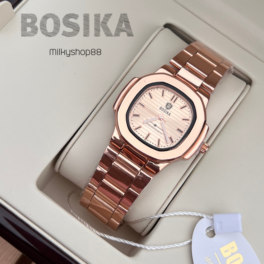 (M60) นาฬิกา BOSIKA ทรงเหลี่ยม ปัด 32 MM รุ่นฮิตตลอดกาล ระบบควอช สายสแตนเลส สไตส์ หน้าเต๊ะ ( 7 สี )