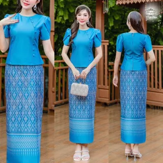 TG14 ชุดเซท 2 ชิ้น (เสื้อ+กระโปรง)ผ้าไหมญี่ปุ่นพิมพ์ลายไทย ทรงสวยแพทเทริน์เป๊ะ พร้อมส่งฟรีปลายทาง