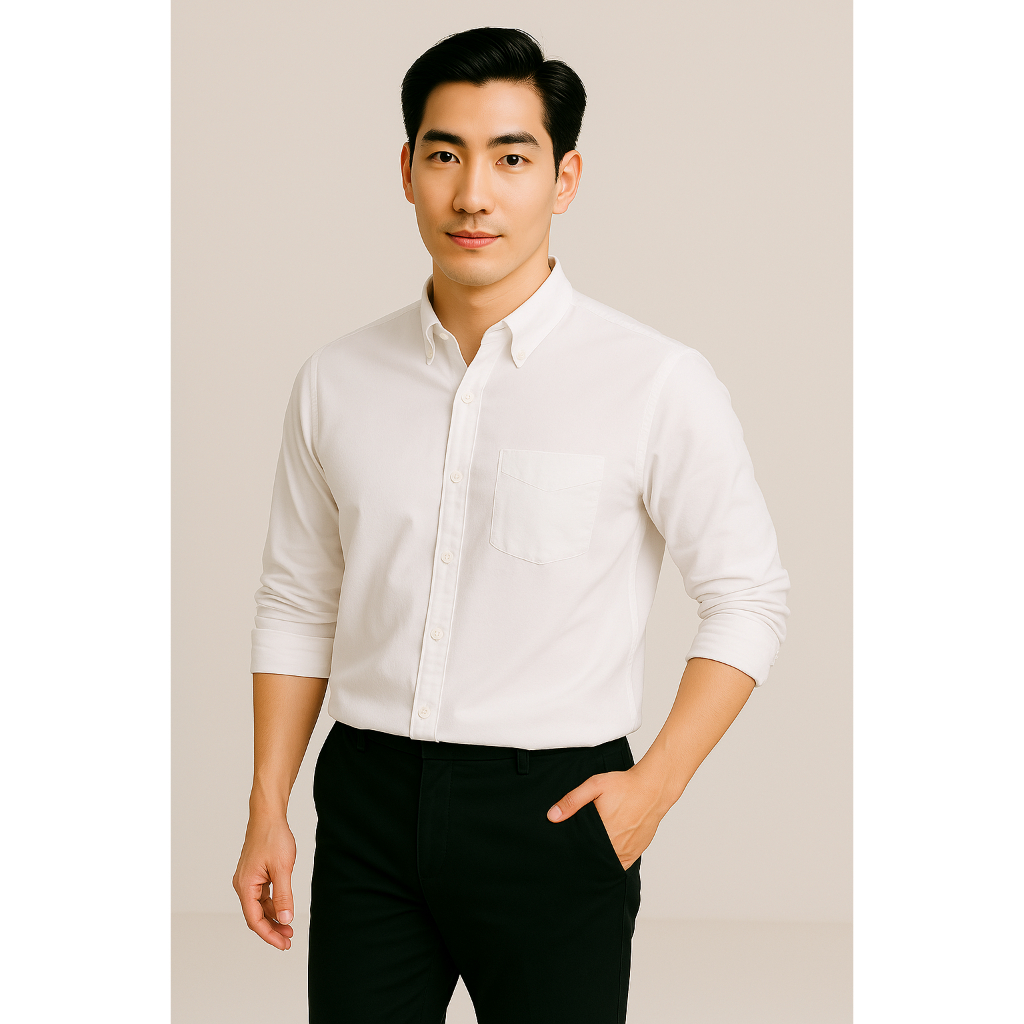UrbanSNAPS "WEEKDAY SHIRT" Oxford Slimfit Long-Sleeve White  (เสื้อเชิ้ตแขนยาว สีขาว) รหัส M-SH023WH