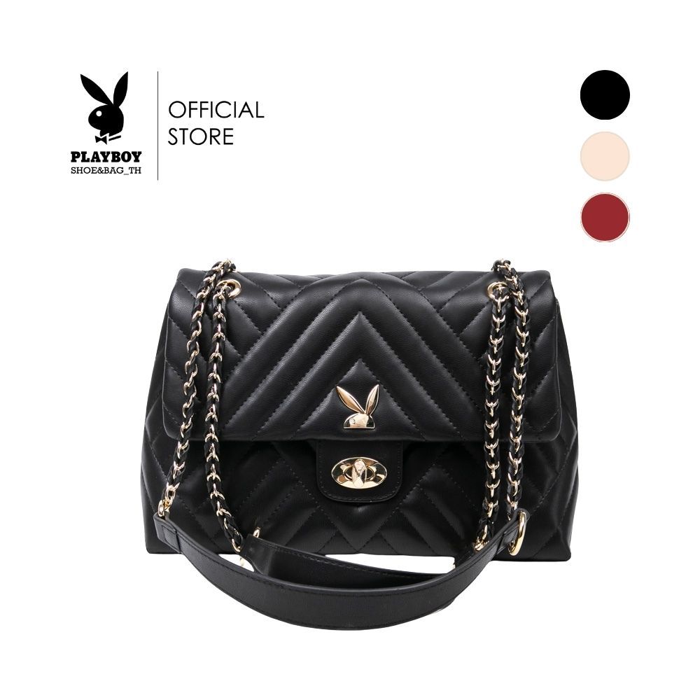 Playboy Bella Women's Bagกระเป๋าสะพายข้างผู้หญิง รุ่น ST-BS252PB130R ดีไซน์เย็บนวมลาย 3 เหลี่ยม มี 6 สี